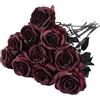 Macrak 10 rose artificiali in seta a stelo lungo, fiori finti per bouquet per casa, matrimoni, feste, centrotavola, decorazioni (bordeaux)