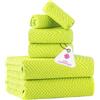 CASA COPENHAGEN Wave Texture Set di 6 asciugamani - Verde neon, 550 GSM, 2 teli doccia, 2 asciugamani viso, 2 lavette Set regalo in morbido cotone egiziano per uomo e donna