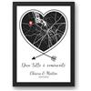Triangle Déco Poster coppia luogo incontro con foto personalizzato - Fidanzamento | Quadro romantico con mappa a cuore, i vostri nomi e la data del primo istante, ricordo geolocalizzato dai toni d'amore