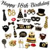 G2PLUS 32PCS Accessori per Photobooth: Ghirlanda Buon Compleanno Decorazione 18 Anni Kit Photo Booth Nero e Oro, Ghirlanda "Happy 18th Birthday", Decorazioni Festa per Uomo Donna