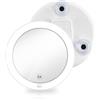 EMKE Specchio cosmetico con illuminazione con specchio ingranditore a 5 posizioni, specchio da bagno a LED, con ventosa, lente d'ingrandimento per bagno (bianco)