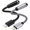 Haoano Adattatore da 3,5 mm a Lightning, convertitore Apple Dongle Jack per cavo AUX [certificato Mfi], confezione da 2 connettori maschio a femmina per cuffie/auricolari per iPhone 14 Pro Max 13 12 11 XR XS