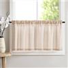 TOPICK Tenda corta a strisce, per cucina, stile rustico, effetto lino, marrone su beige, 60 x 150 cm (altezza x larghezza), 1 pezzo