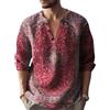 Oanviso Camicia in Cotone e Lino da Uomo Estivo Henley Shirt con Scollo a V retrò Maglietta a Maniche Lunga Casual Versatile Top Maglia da Spiaggia Leggera e Traspirante