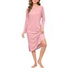 Wikoan Camicia da Notte da Donna in Cotone a Maniche Lunghe S-XXL | Pigiama con Bottoni e Spacco sul Fondo Morbidi per Stare a Casa