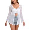 Dosieyeo Cardigan lungo da donna in maglia con scollo a V, cardigan con motivo traforato, coulisse leggera e ventilata, giacca all'uncinetto per bikini