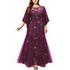 MISSMAY Abito lungo da donna, elegante, con maniche a farfalla, in chiffon, con paillettes floreali, pizzo a contrasto, orlo a sirena, da sera