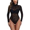 Avidlove Body Donna Maniche Lunghe Sexy Lingerie Pizzo Fishnet Bodysuit Top | Collo a lupetto,Body trasparente,Bottoni a pressione al cavallo,Elasticizzato e traspirante,Clubwear Festival Outfit