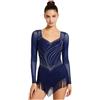 inhzoy Donna Abito da Ballo Latino Americano Tango con Frange Nappe Vestito da Pattinaggio Artistico Maniche Lunghe Body Danza Classica Ginnastica Ritmica Dancewear