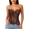 LEACOOLKEY Corpetto Corsetto in Pizzo Floreale Trasparente con Lacci per Donna Top Halloween