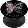 Christian Women Butterfly Gardener Gifts She Is Clothed With Strength & Dignity Bible Verse 31:25 PopSockets PopGrip Adesivo