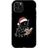 Bookish Santa Black Cat Xmas Apparel Custodia per iPhone 11 Pro Black Cat Lettura Libro Amante Luci di Natale Bookworm