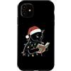 Bookish Santa Black Cat Xmas Apparel Custodia per iPhone 11 Black Cat Lettura Libro Amante Luci di Natale Bookworm