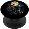 Avventura Selvaggia e Natura Grafica Lupo Che Ulula Luna Piena Montagna Natura Selvaggia PopSockets PopGrip Adesivo