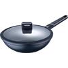 MasterPRO Indigo | Wok da cucina 28 cm di diametro e 8 cm di altezza con coperchio | alluminio pressofuso | Rivestimento di massima anti-aderenza | Manico Soft Touch | Per tutti i tipi di cucine