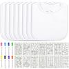 Vicloon Bambino Bavaglino Bianco,(29,30,12 Pcs)Fai da Te per Giochi Baby Shower, Set di Gilet Bianco con 3 Body a Maniche Corte, 14 Stencil e 12 Penne, Regalo per Neonati(20*17,5 cm,40*29 cm,30*20 cm)