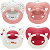 NUK Signature Day & Night ciuccio | 0-6 mesi | Calma il 95% dei bambini | Succhietti a forma di cuore in silicone senza BPA | Glow-in-the-dark | Cuori | 4 pezzi