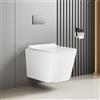 Garvee WC sospeso senza bordo compatto in ceramica bianca, forma D, sedile rimovibile con chiusura rallentata, scarico efficiente a 360°, moderno e salvaspazio, colore WC europeo senza bordo