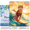 Figured'Art Dipingere con i Numeri con Telaio - Paint by Numbers Gatto surfista, Passatempo per Adulti, Kit Completo, Hobby Creativi - Quadri fai da te 40x50cm Tela Già Incorniciata