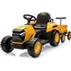 Garvee Trattore Elettrico 12 V per Bambini con Rimorchio Giallo | 8 Ruote, Telecomando 2,4G, 3 Velocità, Età da 3 a 8 Anni