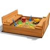 LEADZM Sabbiera in legno per bambini, con panca e copertura, dimensioni 110 x 110 x 21 cm, grande sabbiera per esterni, per giardino, spiaggia e parco, per bambini dai 3 ai 12 anni