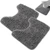 inheming 2 tappetini da bagno a forma di U, in microfibra, soffice tappeto da bagno a pelo lungo, tappetino antiscivolo per il bagno, 50 x 40 cm (grigio)