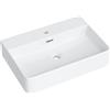 Teal Home Lavabo da bagno, larghezza 60 cm, lavello da appoggio con foro per rubinetto e troppopieno, quadrato, montaggio da appoggio o a parete, senza lavello in ceramica, bianco