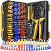 DxCRIMP Kit Pinza Crimpatrice a Cricchetto e Capicorda Isolati 0,34-6mm² | Assortimento 45 tipi connettori isolati (anello, forcella, puntale, faston). Kit ideale per auto, casa ed elettricità.