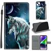 TOMYOU Cover per iPhone 14 Plus, Lupo | Antiurto Protettiva Portafoglio, Slot per Schede, Magnetica, Custodia in Pelle PU, Libro Flip,Funzione Stand