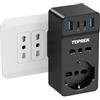 TOPREK Presa Multipla USB Salvaspazio con 4 USB(C1 20W PD3.0)Spina Italiana | 6 in 1 Adattatore Multipresa Elettrica da Muro con 1 Schuko & 1 Prese IT & 2 Type-C & 2 Type-A, 4000W/16A, Nero