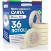 DNK TRADE Nastro di Carta - 36 Rotoli di Nastro da Imbianchini 25mm x 50m - Carta Gommata Professionale 25x50 Riciclabile per Mascheratura Pittura e Imbiancatura