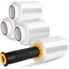 Suimlmta 4 rotoli di mini pellicola termoretraibile per pallet, 150 m x 100 mm x 20 μm, con manico, in plastica trasparente, per industrie, traslochi, imballaggio, avvolgimento di mobili, stoccaggio