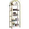 Garvee Scaffale alto e stretto per ufficio, libreria a 5 livelli con design ad arco, struttura metallica resistente, scaffale aperto per libri ed esposizione, cornice dorata e pannello bianco con