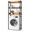 Relaxdays scaffale per lavatrice, 3 ripiani, naturale, nero | Scaffale sopra lavatrice, asciugatrice, WC, HxLxP: 166x63x25 cm