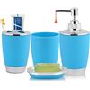 Culnflun Set di accessori per il bagno, dispenser per sapone, tazza per il lavaggio, tazza per spazzolino da denti, portasapone, set da bagno 4 pezzi, vari colori disponibili (Blue)