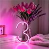 Mrilary Lampada a LED con numeri al neon, 22 cm, per decorazione di compleanno | Targa neon rosa con 2 ganci, alimentazione USB/batteria, luce notturna, decorazione per feste di compleanno