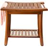 Utoplike - Panca da doccia in teak con maniglie, sgabello da bagno portatile in legno con ripiano portaoggetti, 56 x 33,2 x 47,2 cm, ideale per interni ed esterni