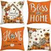 Artoid Mode Set da 4 Federe Cuscini Autunnali Casette Legno Zucche 45x45cm | Stagionali Foglie Girasoli Fall Decorazioni per Divano Salotto