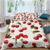Generic Set Copripiumino Matrimoniale 240x220 cm Ciliegia Stampa 3D Biancheria da Letto Tema Frutta Morbida in Microfibra 3 Pezzi 1 Copripiumino e 2 Federe con Cerniera C.1393