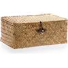 OLegei Cesto portaoggetti in vimini con coperchio fatto a mano, M | Cestino per scaffale, contenitore portaoggetti organizer da tavolo, per bancone, ufficio, 26 x 16 x 10 cm