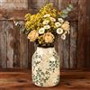 SLAKOZYT Vaso in ceramica anticata, 20 cm, verde e beige, decorazione vintage | Vaso in ceramica rustico dipinto a mano con design botanico, in stile rustico, vaso decorativo per soggiorno, libreria