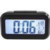 Generic Sveglia da comodino con batteria orologio digitale con temperatura data, grande display LCD a cifre, sensore di luminosità intelligente, sveglia digitale retroilluminata per casa, ufficio e viaggio,