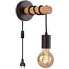 XINYASEE Lampada da parete con spina ad anello in legno, lampadario in stile nordico, con interruttore, include lampadine E26/E27, adatta per l'arredamento di camere da letto e soggiorni (Nero)
