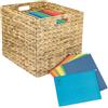 HMF Cestino portaoggetti per cartelle sospese DIN A4 compatibile con scaffale KALLAX, cesto intrecciato in giacinto d'acqua con manici, incl. 8 cartelle sospese, 33 x 38 x 32 cm, Beige