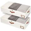 Goutdori Confezione da 2 contenitori portaoggetti sotto Il Letto in Tessuto di Grandi Dimensioni, 81, 1 x 43 x 14 cm, con coperchi Trasparenti ed Etichette per Vestiti, Coperte, Scarpe, Bianco