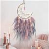 Dremisland Acchiappasogni Luna con Lucine Fatte a Mano con Colorate Piume Rosa Grigio | Dremisland Ciondolo Turchese Dream Catcher Appendere a Parete per Bambini Decorazione da Parete Camera da Letto di Casa