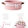 jimruirog Cestino Portaoggetti Intrecciato in Corda di Cotone, Cesto Regalo Vuoto Rosa, Cestino in Corda di Cotone Grande con Manici, 35,5x25,5x14 cm, per Giocattoli, Bomboniere e Decorazione Casa, Rosa