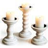 VETOLAKA Set di 3 portacandele in legno, stile rustico, bianco, per candele a colonna, stile vintage romano, decorazione in legno per soggiorno, tavolo da pranzo, decorazione rustica e davanzale