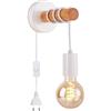 XINYASEE Lampada da parete con spina ad anello in legno, lampadario in stile nordico, con interruttore, include lampadine E26/E27, adatta per l'arredamento di camere da letto e soggiorni (Bianco)