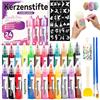 NAMIS Set di 24 pennarelli a cera per candele, 10 ml, con modelli adesivi, pennelli per timbri a fungo, ideali per candele fai da te, per dipingere ceramica, legno, tessuto e altri materiali